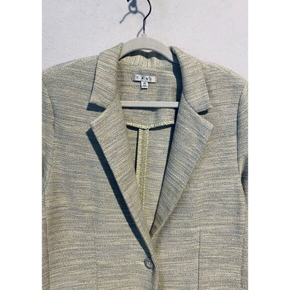 Cabi Blazer Womens 14 Lemon Zest Stretch Tweed Pockets Button Preppy Academia - Picture 3 of 7